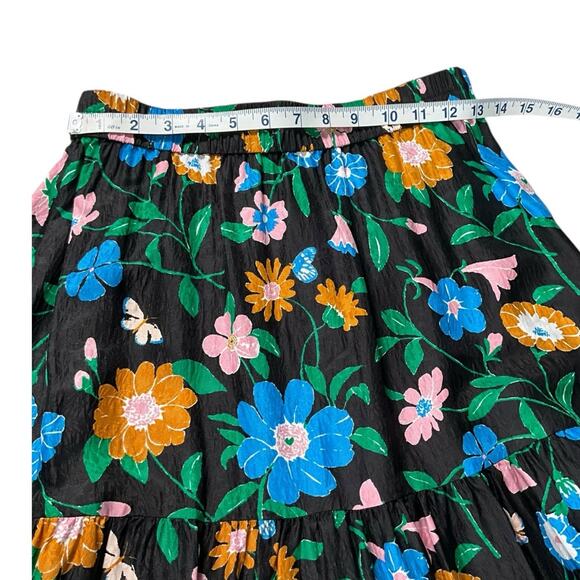 Kate Spade New York Black Floral Midi Skirt Women’s Size Medium Silk Blend - Picture 5 of 9